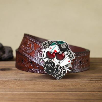 Men's DIY Cherry Poker Dice Buckle Leather Belt