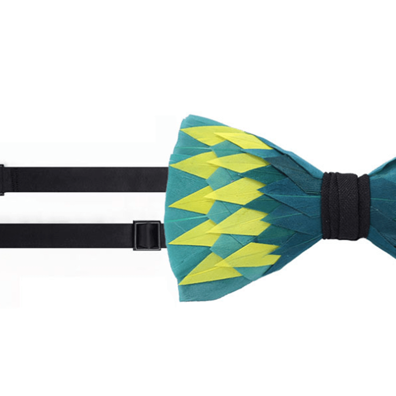 Green & Yellow Electric Shock Feather Bow Tie