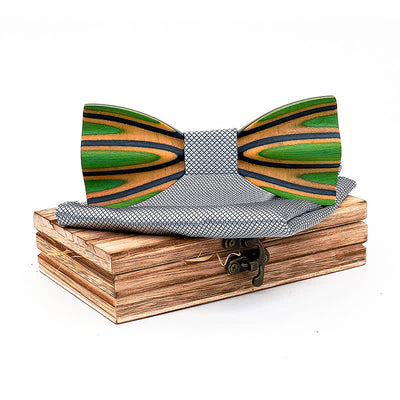 2Pcs Men's Dazzling Laser Engraving Wooden Bow Tie Set