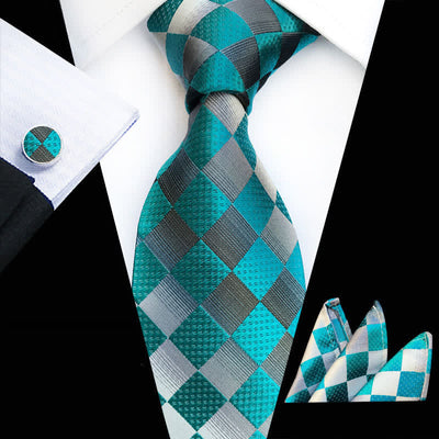 3Pcs Men's Contrast Color Checkerboard Necktie Set