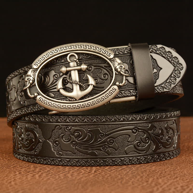Men's Nautical Anchor Buckle Leather Belt