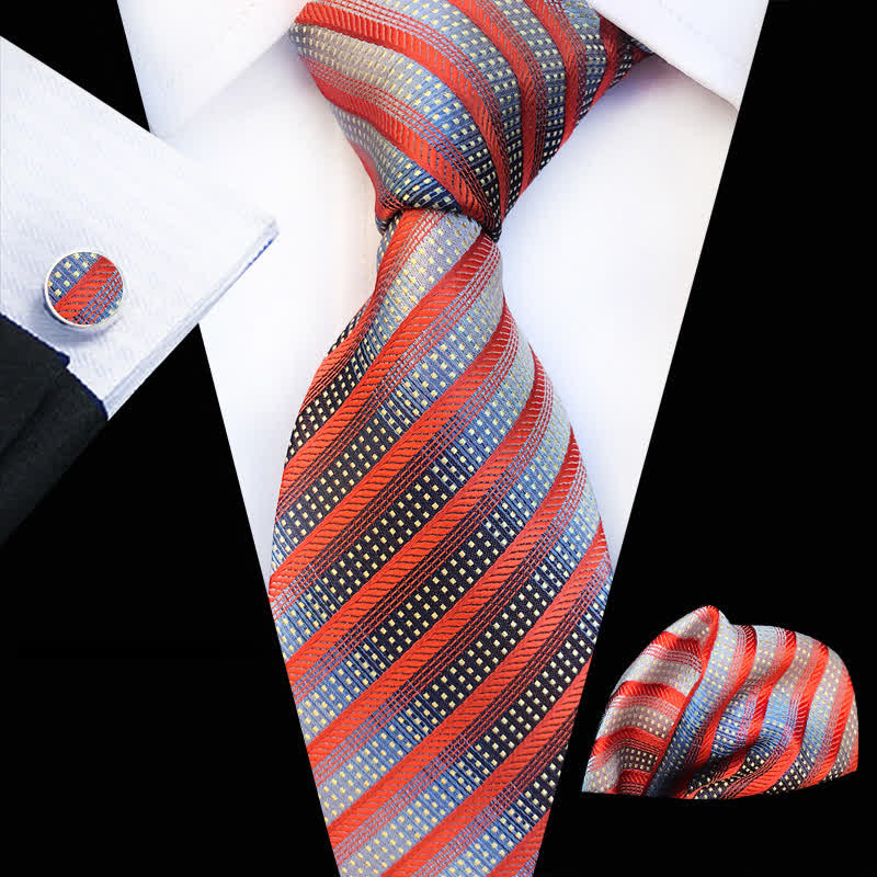 3Pcs Men's Modern Orange & Gray Striped Necktie Set