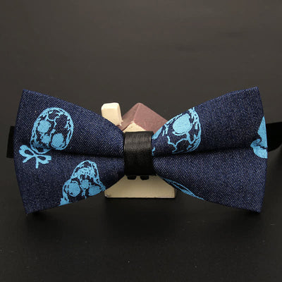 Men's Classic Skull Denim Cotton Wedding Fashion Bow Tie