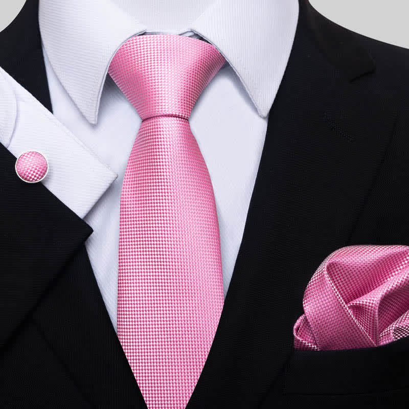 3Pcs Bright Pink Men's Solid Color Necktie Set