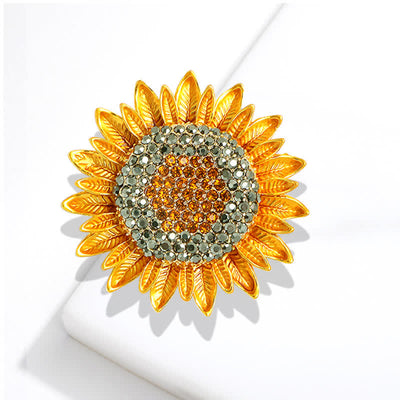 Women's Yellow Sunflower Rhinestone Brooch