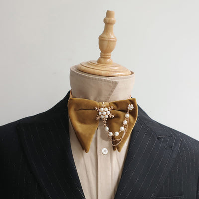 Men's Snowflake Pearl Chain Velvet Bow Tie