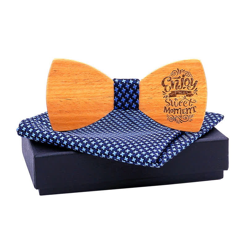 2Pcs Men's Proverbs Wooden Bow Tie Set