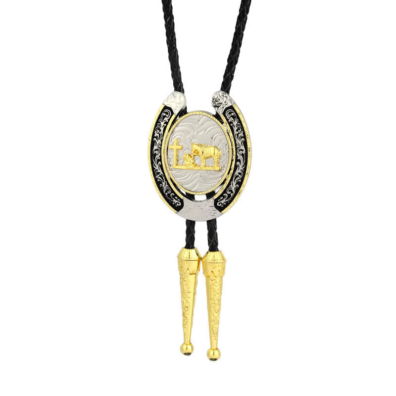 Two Tone Western Animal Style Horseshoe Shape Bolo Tie