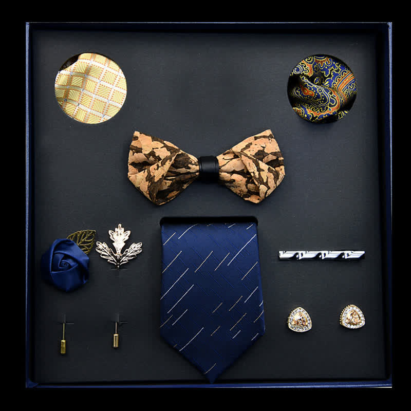 8Pcs Gold&Blue Menswear Classic Business Bow Ties Gift Box