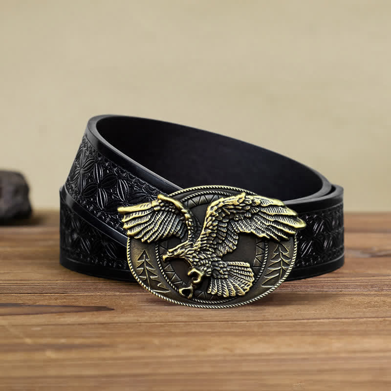 Men's DIY Flying Bald Eagle Buckle Leather Belt