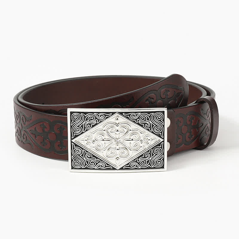 Embossing Western Rectangular Buckle Leather Belt