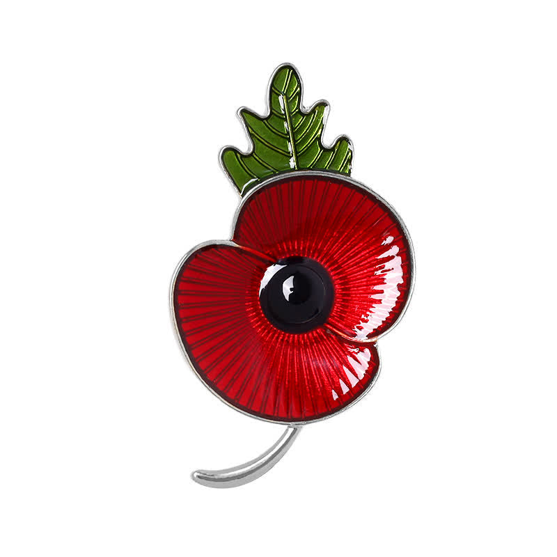 Unisex Memorial Red Poppy Leaf Brooch