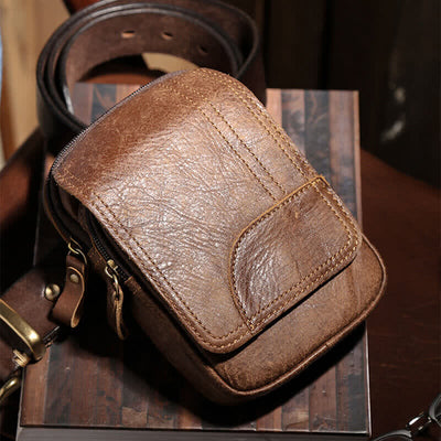 Travel Zipper Magnetic Snap Nubuck Leather Belt Bag