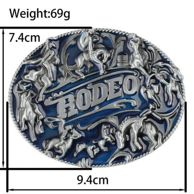 Men's DIY Blue Enamel Rodeo Bull Buckle Leather Belt