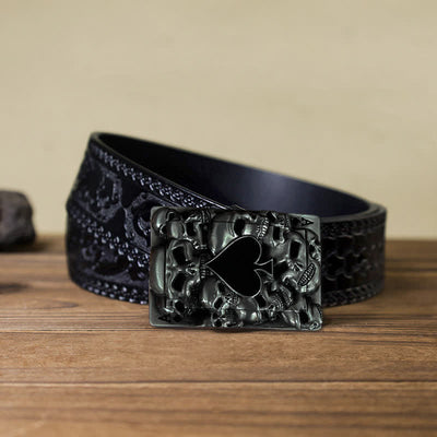 Men's DIY Skull Ace of Spades Buckle Leather Belt