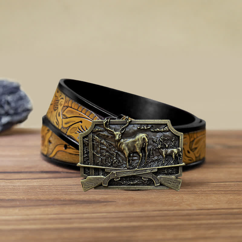 Men's DIY Deer Shotgun Hunter Buckle Leather Belt