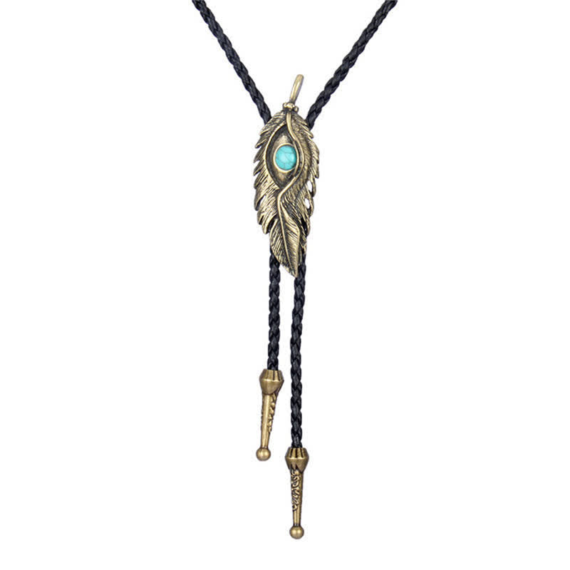 Blue Turquoise Stone Inlay Feather Shape Bolo Tie