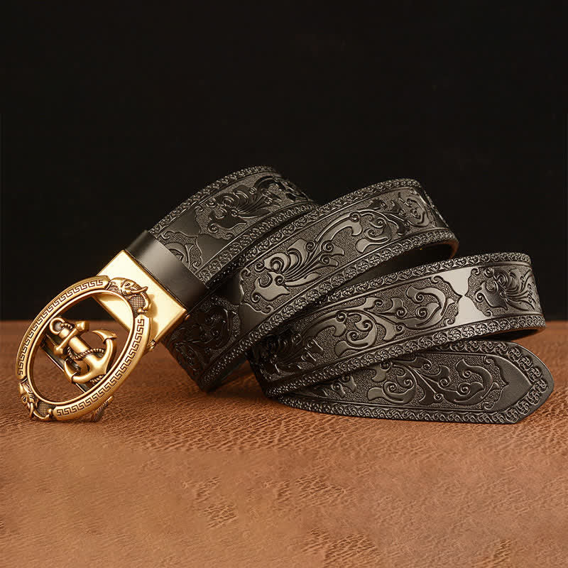 Men's Nautical Anchor Buckle Leather Belt