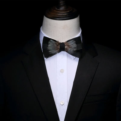 Black & Green Mountain Feather Bow Tie with Lapel Pin