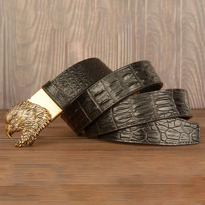 Men's Eagle Head Crocodile Embossed Leather Belt