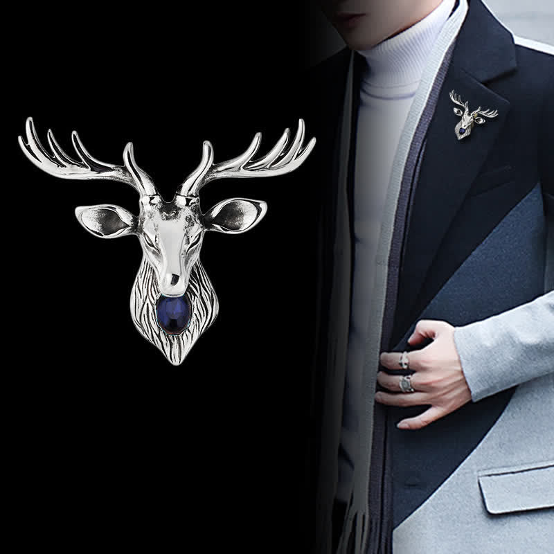 Men's Majestic Blue Gem Deer Brooch