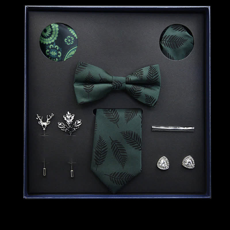 8Pcs ForestGreen Vintage Leaf Necktie Bow Ties Gift Box