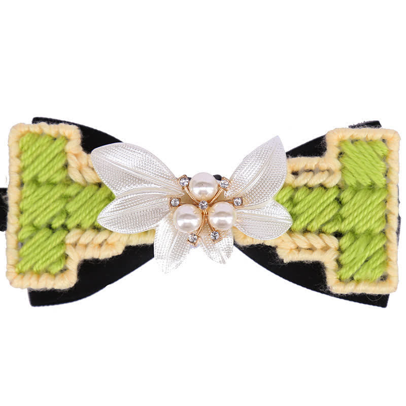 Men's Wool Weave Pearl Rinestone Flower Bow Tie