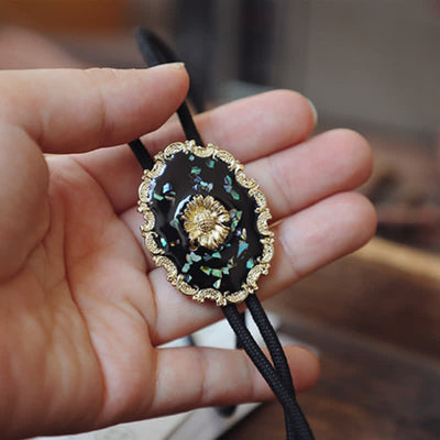 Vintage Style Gold Detailed Sunflower Bolo Tie
