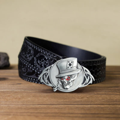 Men's DIY Skeleton Skull Poker Buckle Leather Belt