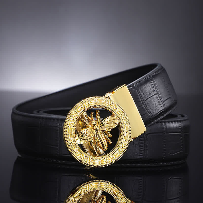 Men's Bee Round Automatic Buckle Business Leather Belt