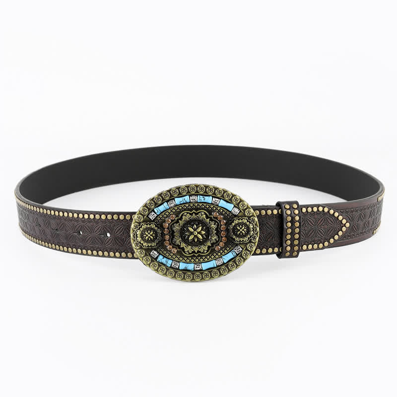 Men's Bohemian Style Turquoise Floral Leather Belt