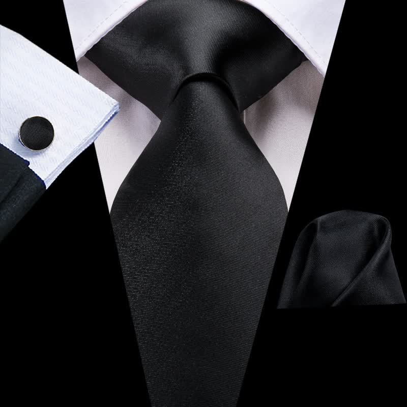 3Pcs Black Men's Noble Solid Color Necktie Set