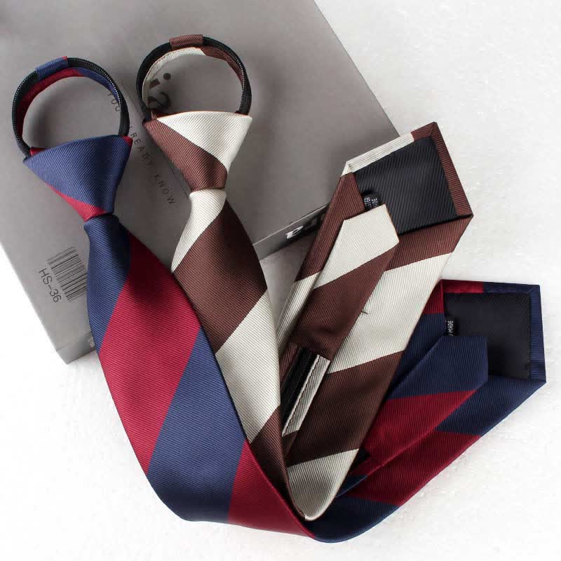 Men's Color Block Zipper Tie Wide Striped Necktie