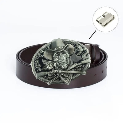 Men's Pirate Skull Cross Guns Leather Belt