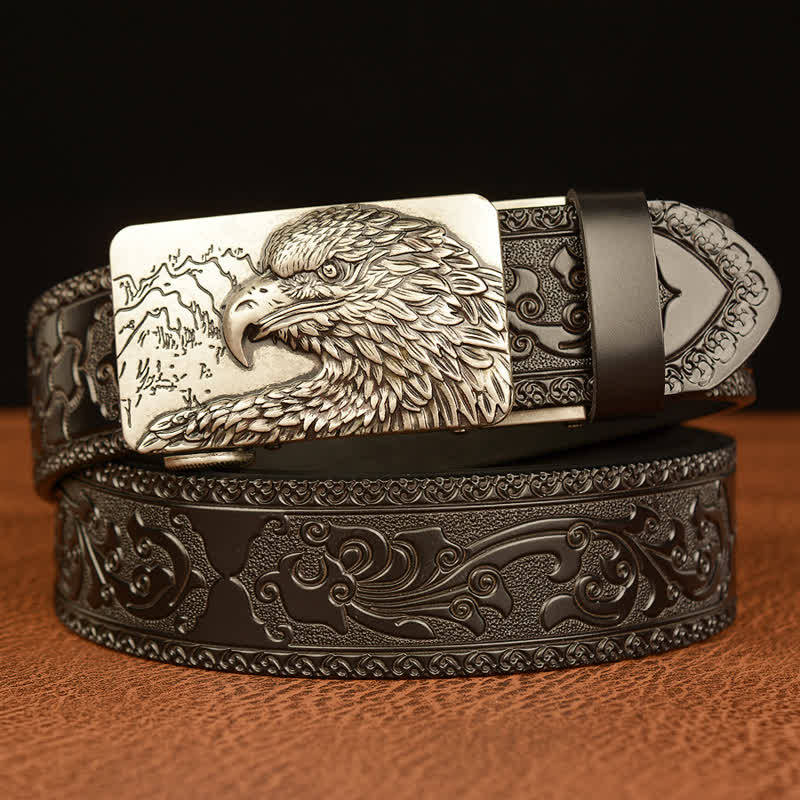 Men's Eagle Head Carved Leather Belt