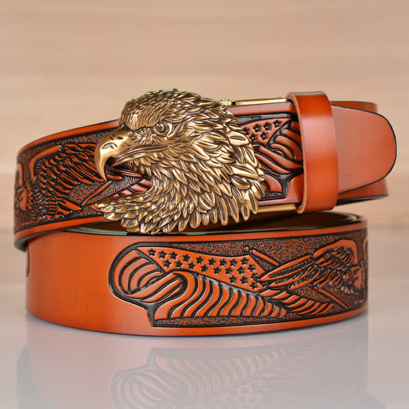 Men's Intricate Eagle Head Automatic Buckle Leather Belt