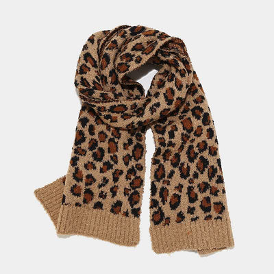 3Pcs Women's Leopard Print Hat Scarf Gloves Set