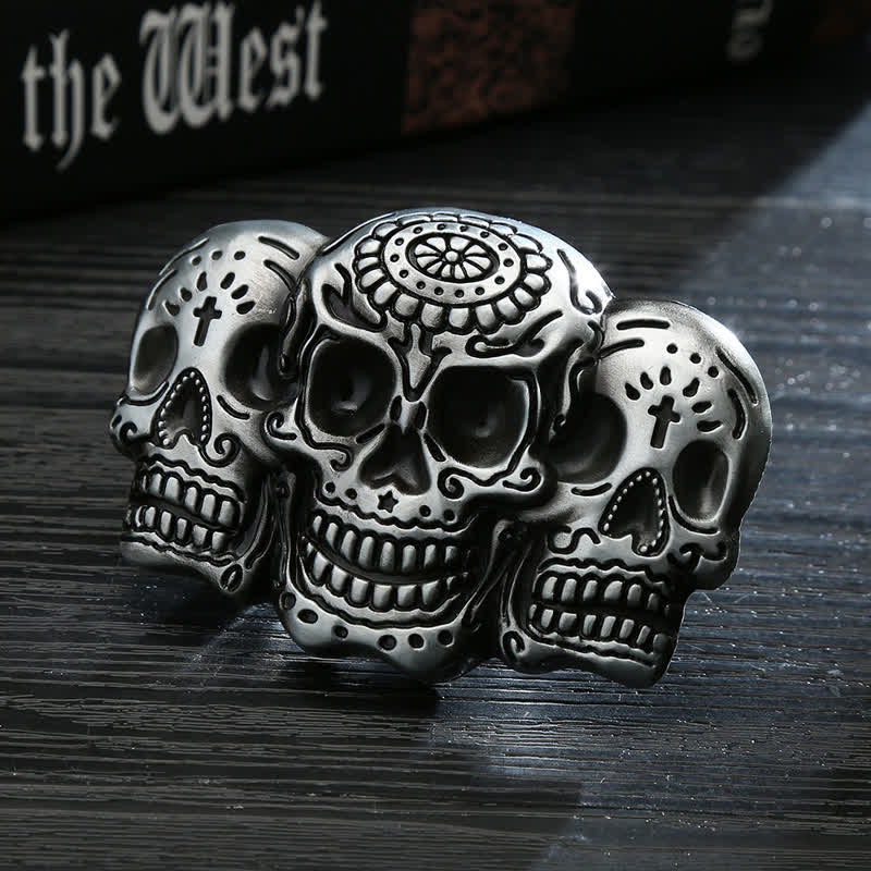 Men's DIY Triple Skull Head Buckle Leather Belt