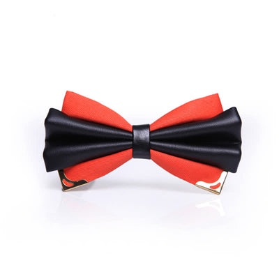 Men's Double Layer Faux Leather Golden Tipped Bow Tie