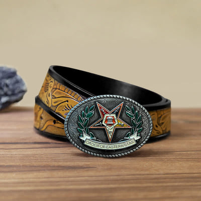 Men's DIY Pentagram Eastern Star Buckle Leather Belt