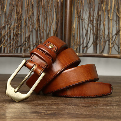 Men's Rectangular Buckle Glossy Leather Belt