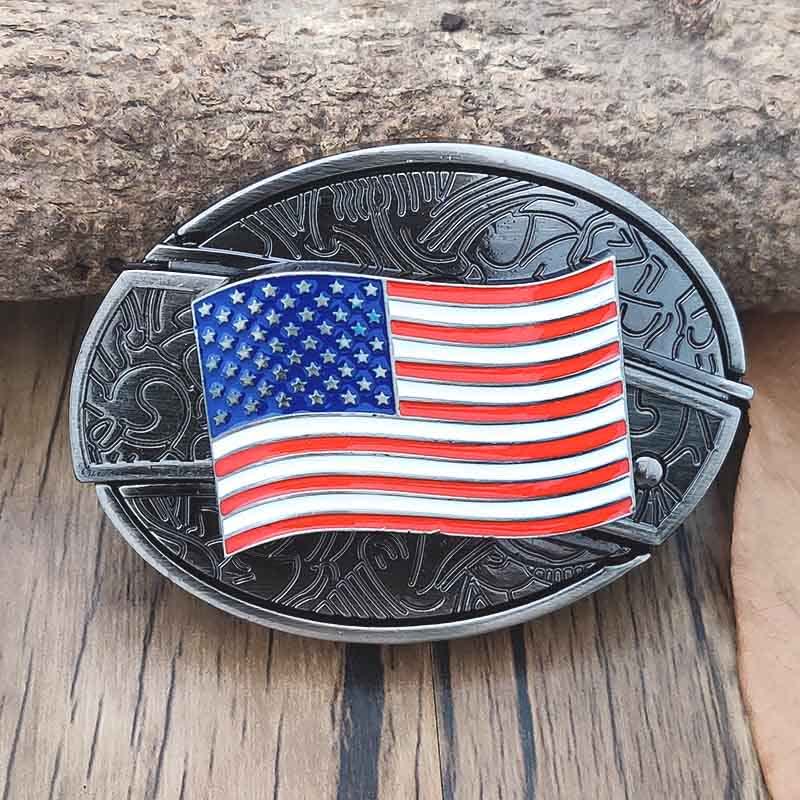 Men's DIY American Flag Hidden Folding Knife Leather Belt