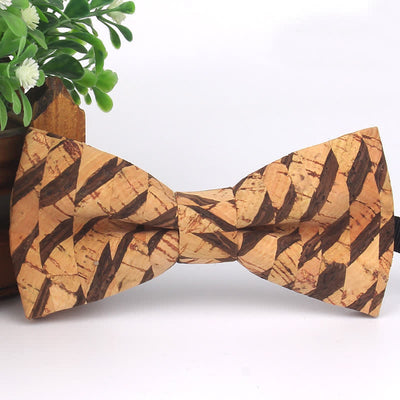 Men's Wood Grain Geometric Print Multi-Color Bow Tie