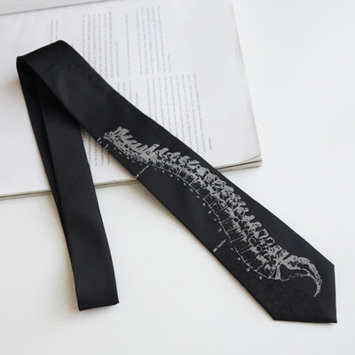 Men's Black Skull Spine Embroidered Necktie