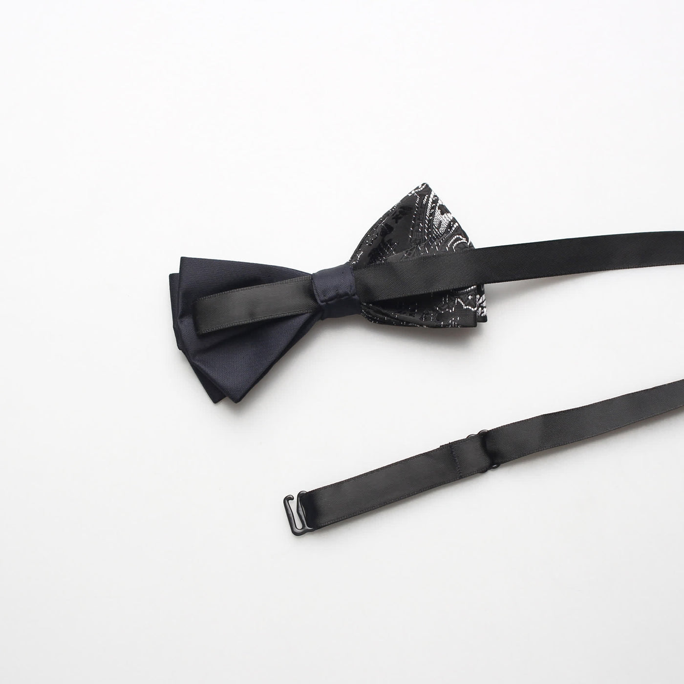 Men's Novel Paisley Printed Splicing Black Bow Tie