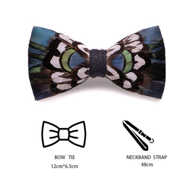 DarkCyan Teal Feather Bow Tie with Lapel Pin
