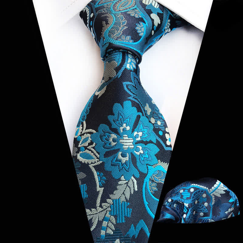 2Pcs DarkTurquoise Men's Paisley Cravat Necktie Set
