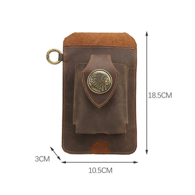 Phone Holster Magnetic Button Crazy Horse Leather Belt Bag