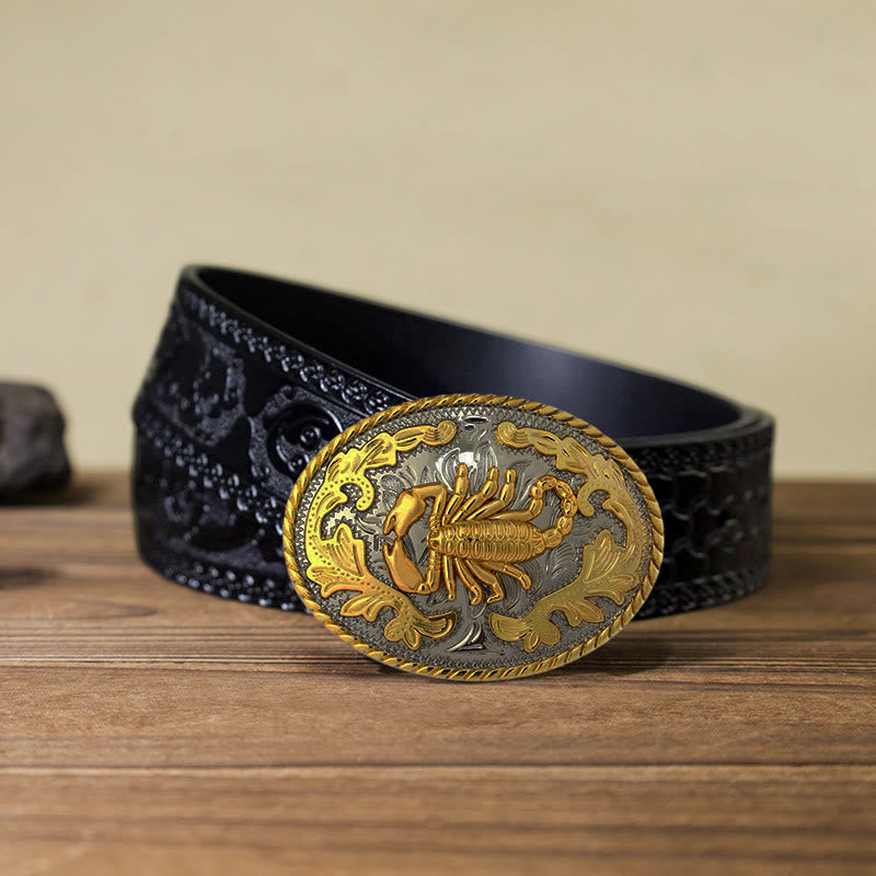 Men's DIY Golden Scorpion Buckle Leather Belt