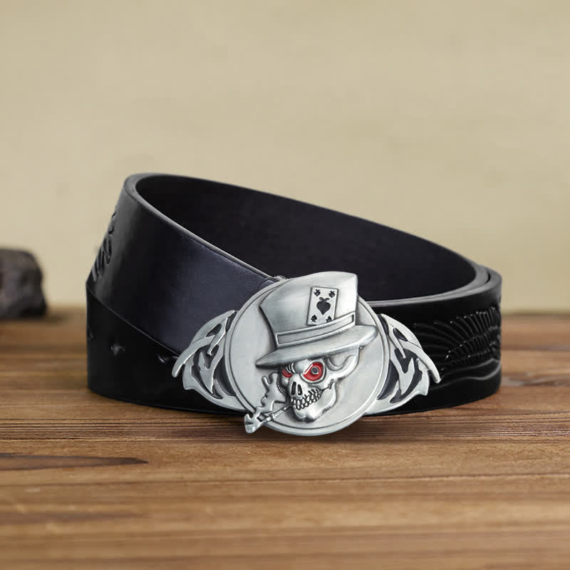 Men's DIY Skeleton Skull Poker Buckle Leather Belt